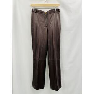 St. John 6 Brown Leather Zip ankle straight leg Pants